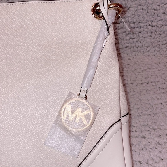 New Michael Kors MK Nicole Medium Shoulder Bag Tote Purse Vanilla White - Picture 6 of 14